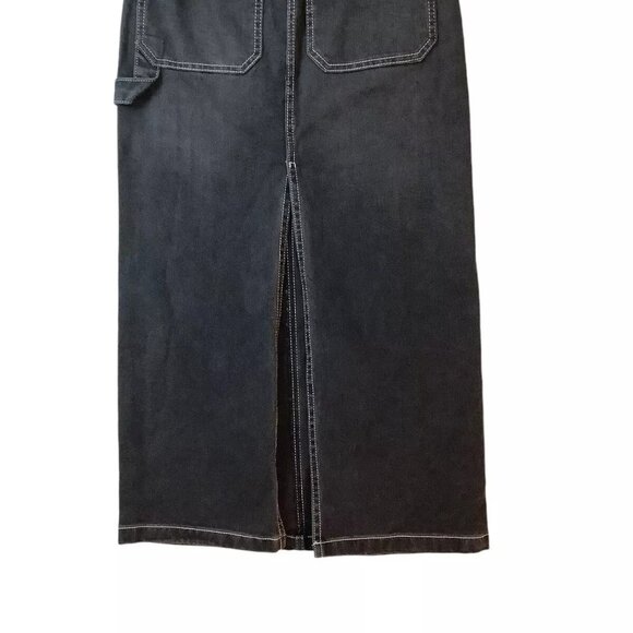 New LOVE FIRE Cargo Denim Maxi Jean Skirt Black Size 0 Love Fire Back Slit Tags - Picture 3 of 9